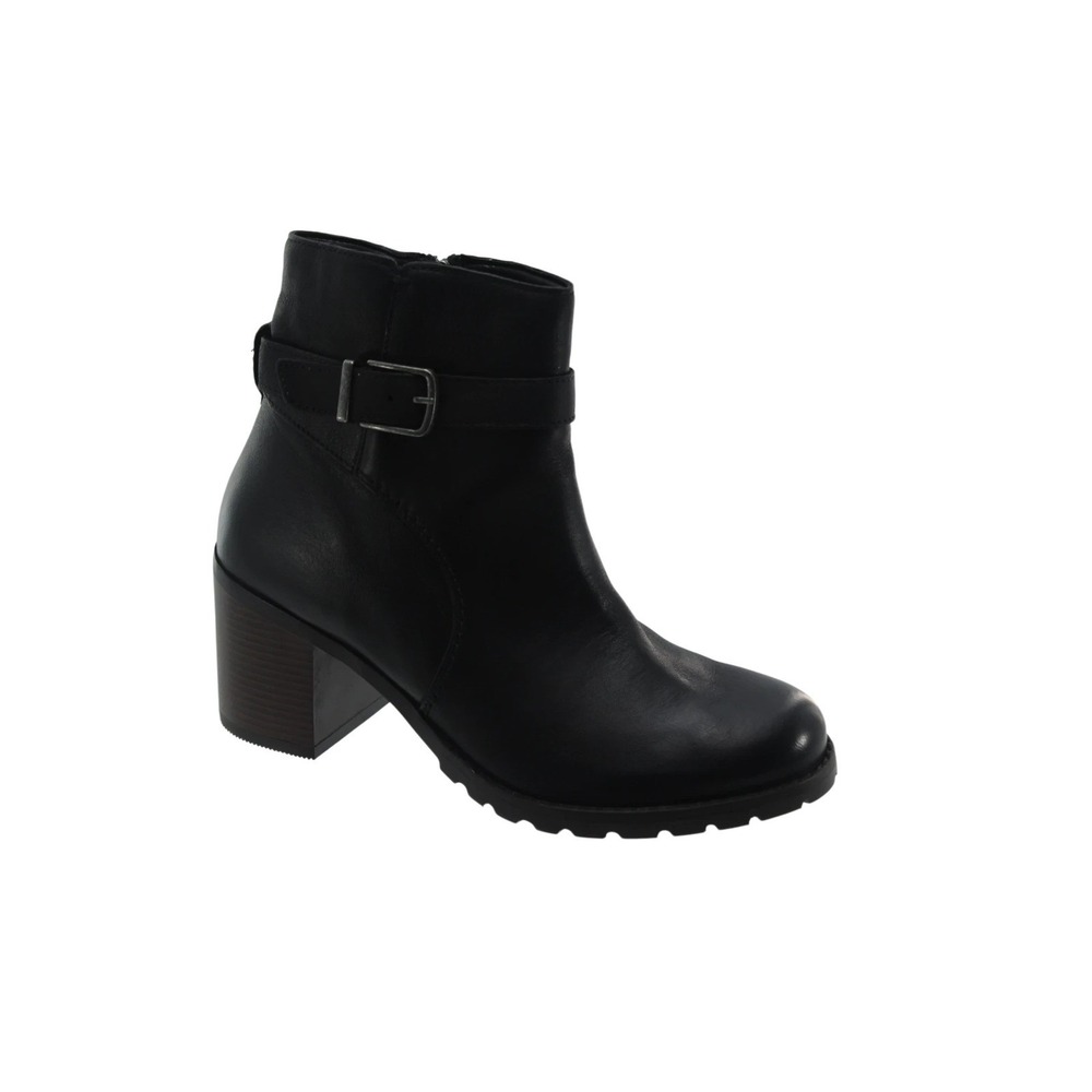 Clarks Clarkwell Hall Black Leather Ankle Boots Block Heel Lug Sole Womens 9 M